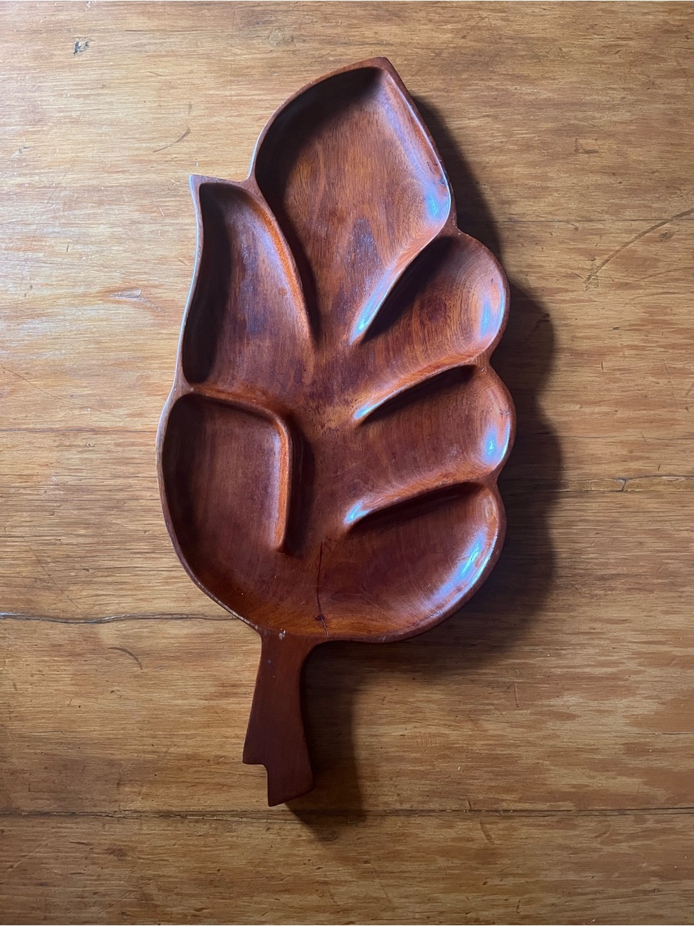 Vintage Sold Mahogany Hand-Carved Mid-Century Haitian Leaf Tray - Picture 2 of 6